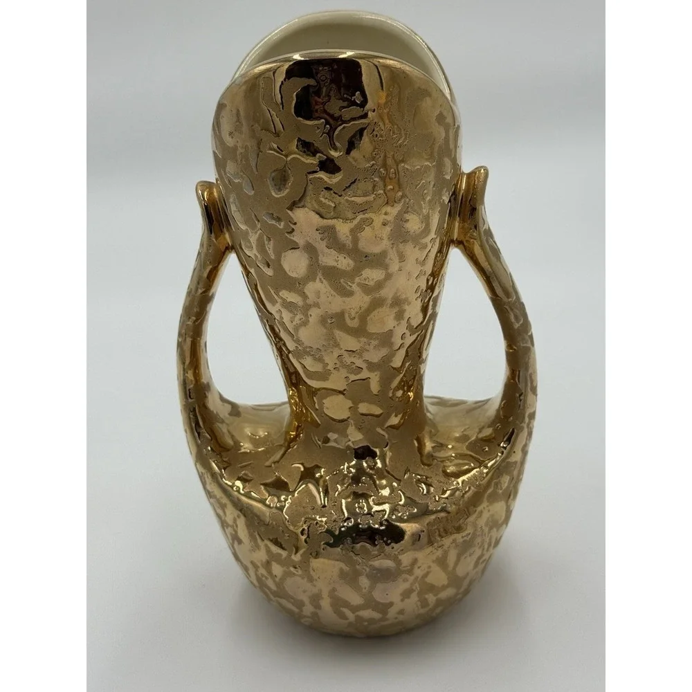 24  KT Weeping Gold Textured Ceramic Vase Glossy‎ Finish Made in U.S.A.